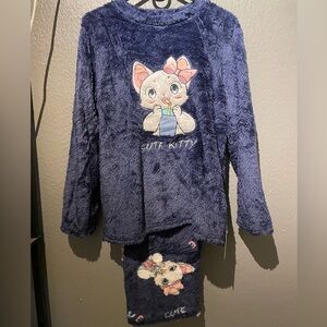 Cute Kitty Navy Blue Kids Pajamas
